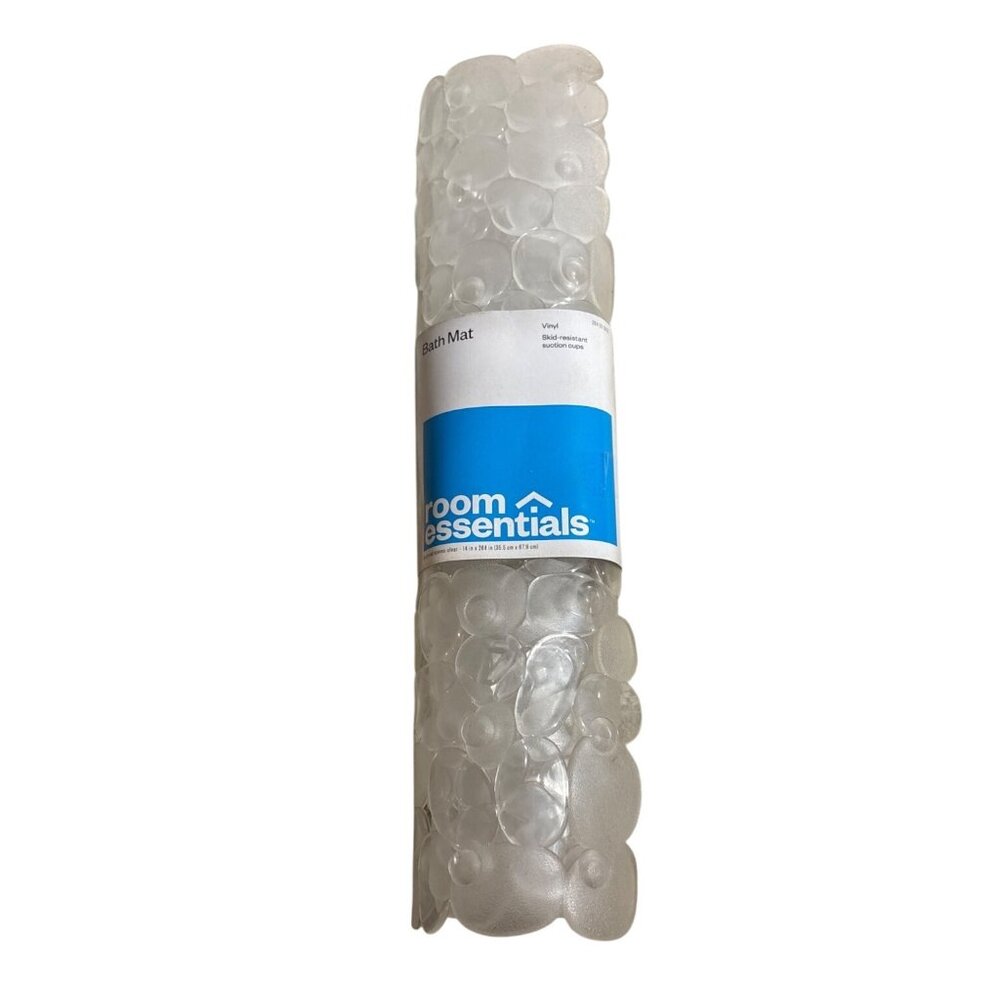 Clear Vinyl Bath Mat Pebble Suction Cups Slip-Resistant Tub Surface 14 X 26.75"